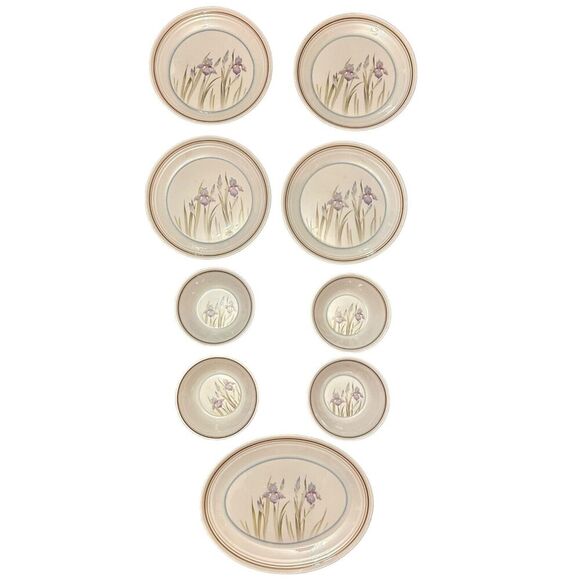 Royal Doulton 9pc set Blue Iris Plate/Bowl Set 9 Piece Made in England - Picture 1 of 16